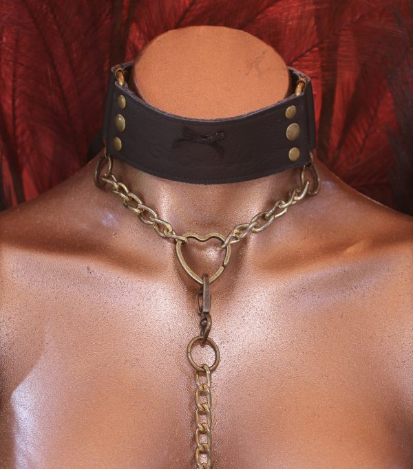 collar and lead black leather scarlet