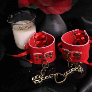 leather wrist and ankle cuffs scarlet red